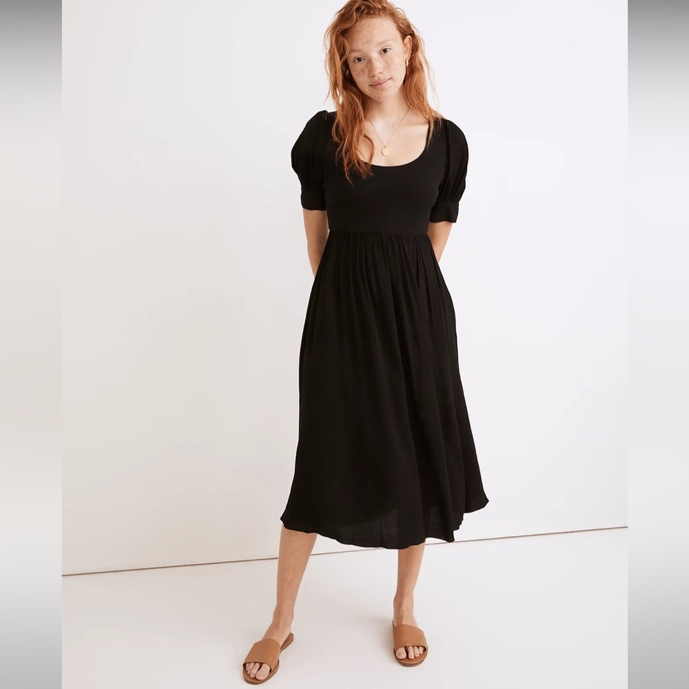 NWT Madewell puff-sleeve scoop midi dress